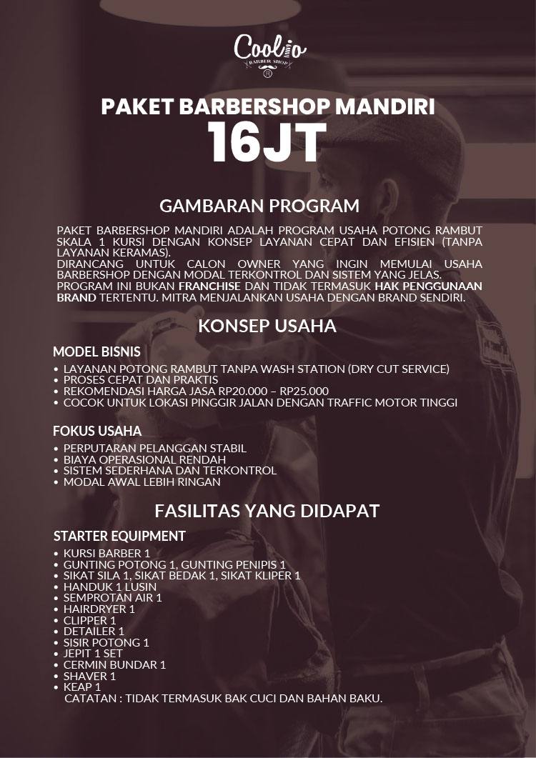Franchise Peluang Usaha Salon Pria COOLIO BARBERSHOP