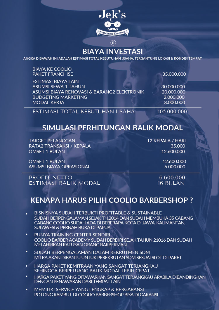 Franchise Peluang Usaha Salon Pria JEKS Barbershop by COOLIO
