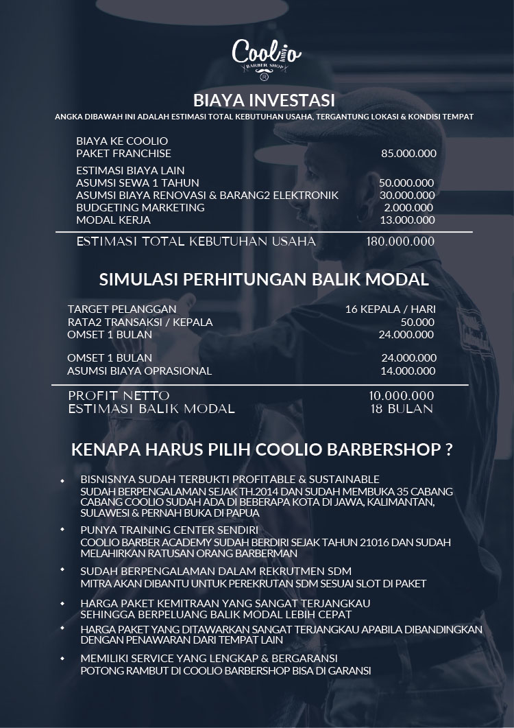 Franchise Peluang Usaha Salon Pria COOLIO BARBERSHOP