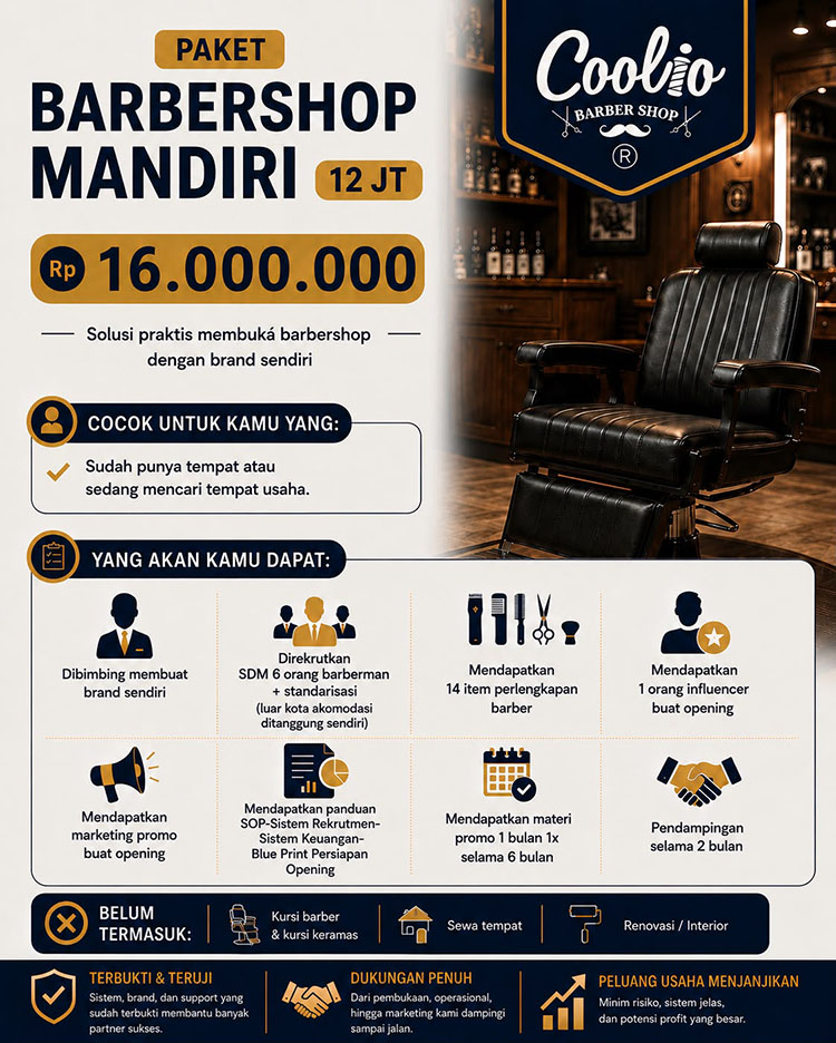 Franchise Peluang Usaha Salon Pria COOLIO BARBERSHOP