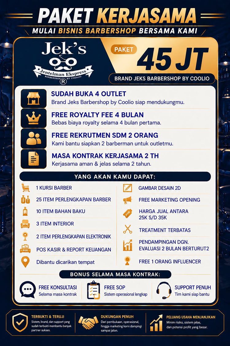 Franchise Peluang Usaha Salon Pria JEKS Barbershop by COOLIO