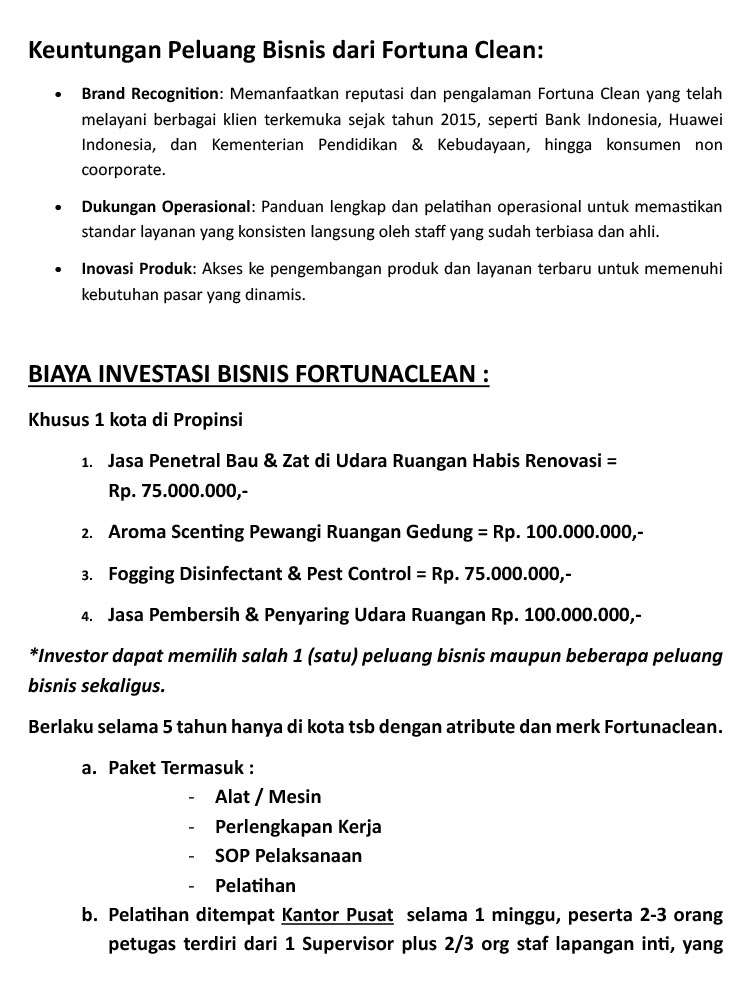Kemitraan / Peluang Bisnis Rental Produk & Jasa Pembersihan / Sterilisasi Udara Ruangan / Gedung
