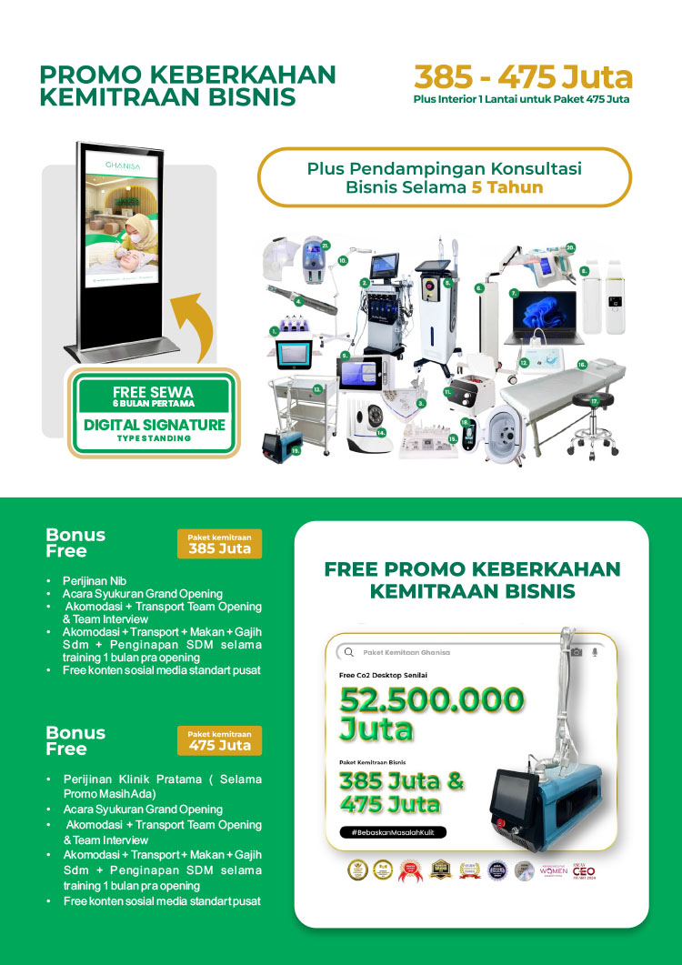 Kemitraan Peluang Bisnis Klinik Kecantikan Ghanisa Aesthetic & Skincare Indonesia