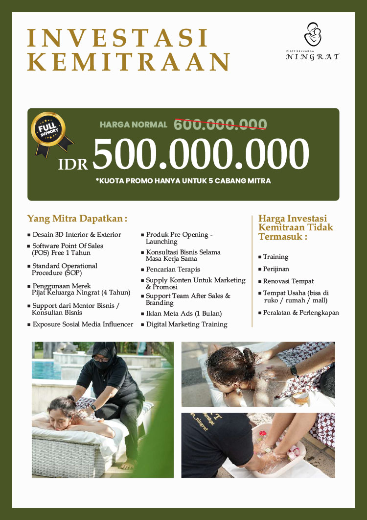Kemitraan Peluang Bisnis Pijat Bayi, Anak, & Dewasa Teknik Tradisional Jawa Kuno Kemitraan Peluang Bisnis Pijat Bayi, Anak, & Dewasa Teknik Tradisional Jawa Kuno