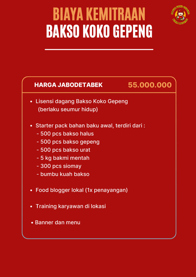 Kemitraan / Peluang Bisnis Bakmi, Siomay, Bakso Koko Gepeng