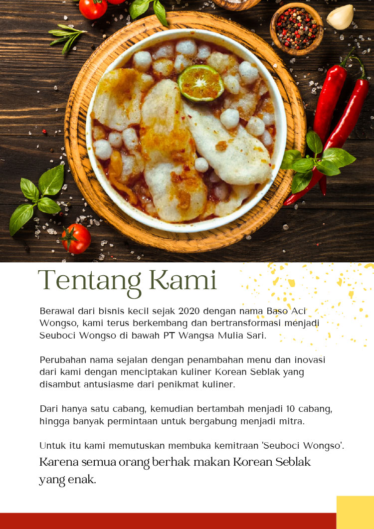 Kemitraan Peluang Bisnis Seblak, Baso Aci, & Jajanan Korea Seuboci Wongso