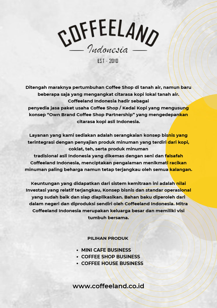 Kemitraan / Peluang Bisnis Kedai Kopi, Cafe, Coffee Shop, Coffeeland