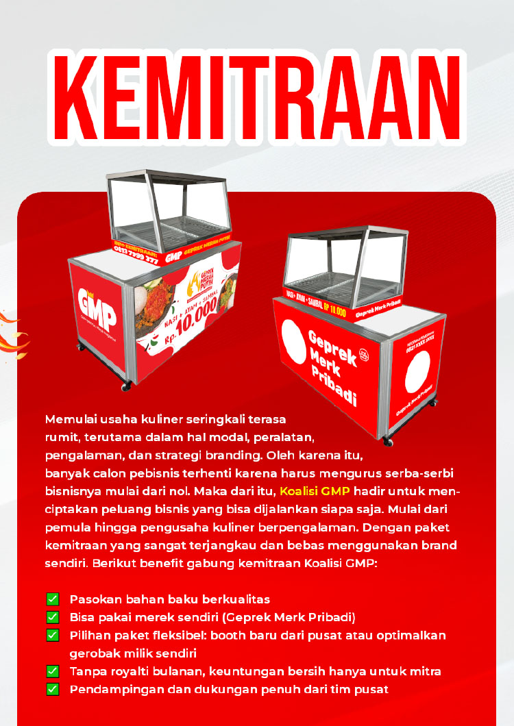 Kemitraan / Peluang Bisnis Ayam Geprek Murah Modal Kecil Koalisi GMP