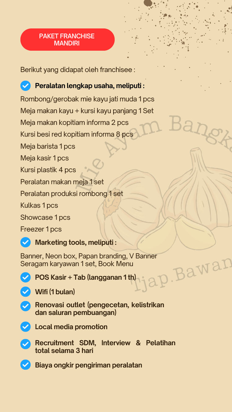 Kemitraan Peluang Bisnis Warung / Mini Resto Mie Ayam Bangka Tjap Bawang