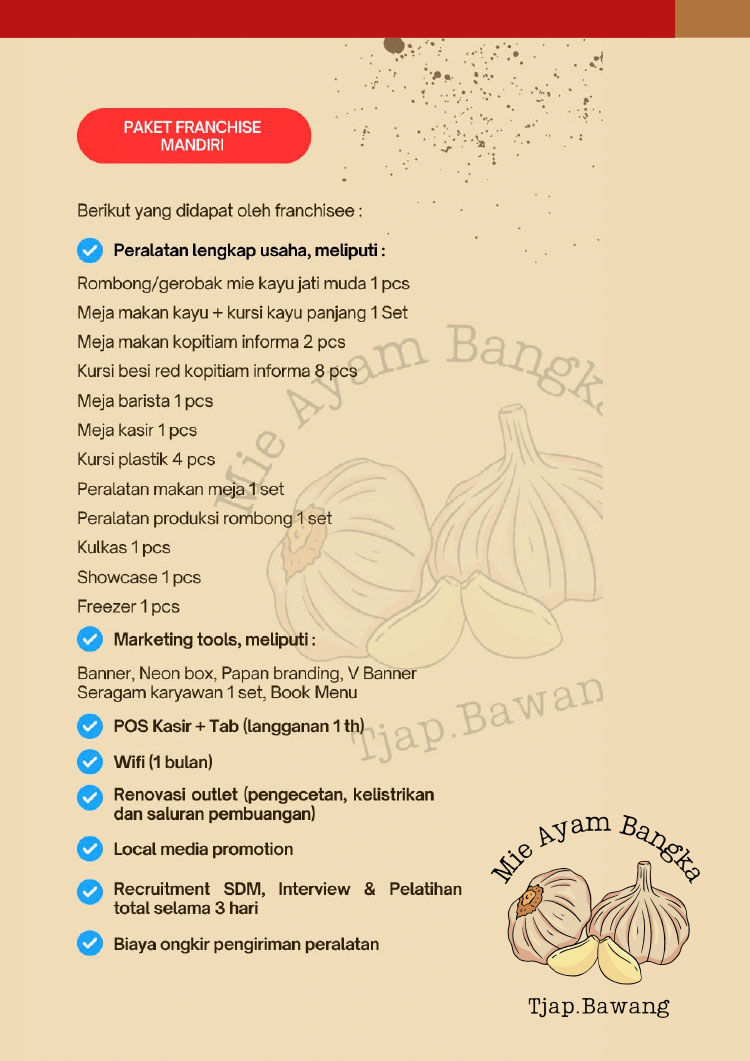 Kemitraan Peluang Bisnis Warung / Mini Resto Mie Ayam Bangka Tjap Bawang