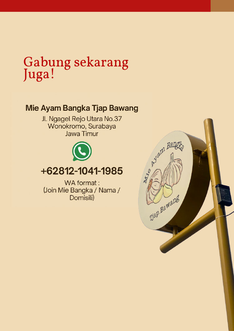 Kemitraan Peluang Bisnis Warung / Mini Resto Mie Ayam Bangka Tjap Bawang