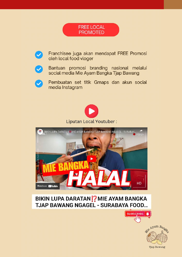 Kemitraan Peluang Bisnis Warung / Mini Resto Mie Ayam Bangka Tjap Bawang