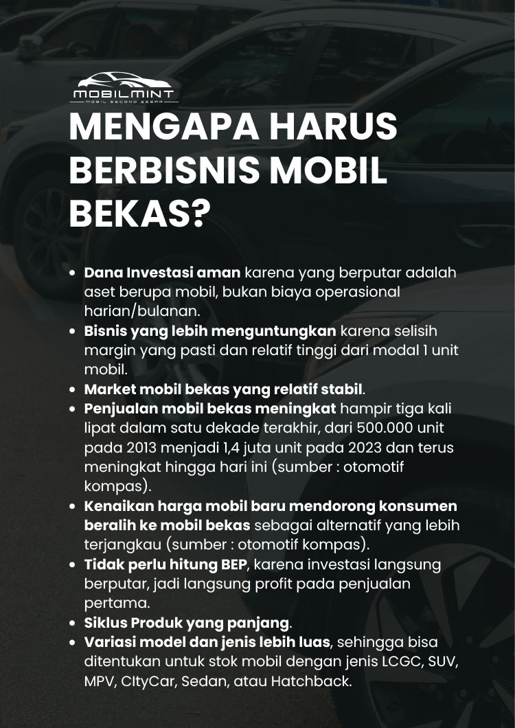 Kemitraan / Peluang Bisnis Showroom Mobil Bekas Kondisi Segar Berkualitas MobilMint