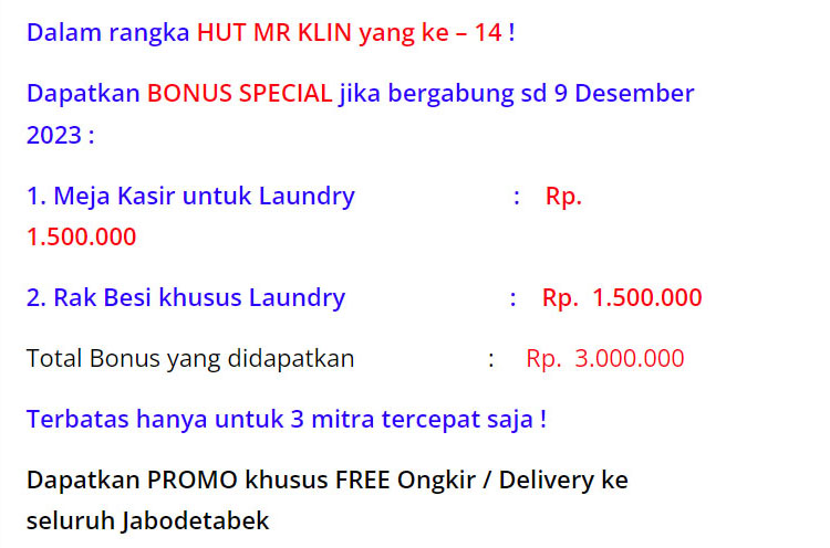 Kemitraan Peluang Bisnis Laundry Mr. Klin