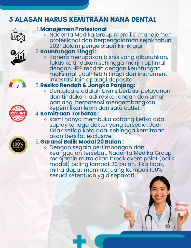 Kemitraan / Peluang Bisnis Klinik Gigi Spesialis Keluarga & Anak Nana Dental Care Kemitraan / Peluang Bisnis Klinik Gigi Spesialis Keluarga & Anak Nana Dental Care