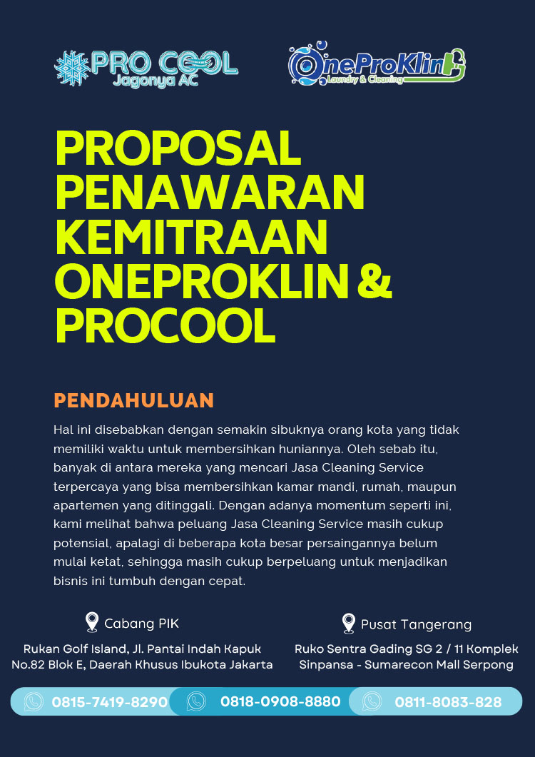 Kemitraan Peluang Bisnis Jasa Kebersihan OneProKlin, Servis AC ProCool, &Renovasi Bangungan ProBangunDesign by One Pro Jasa