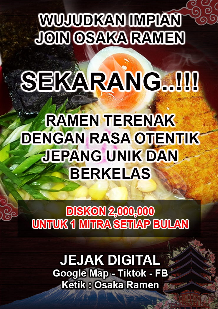 Kemitraan / Peluang Bisnis Restoran Ramen & Makanan Jepang Osaka Ramen