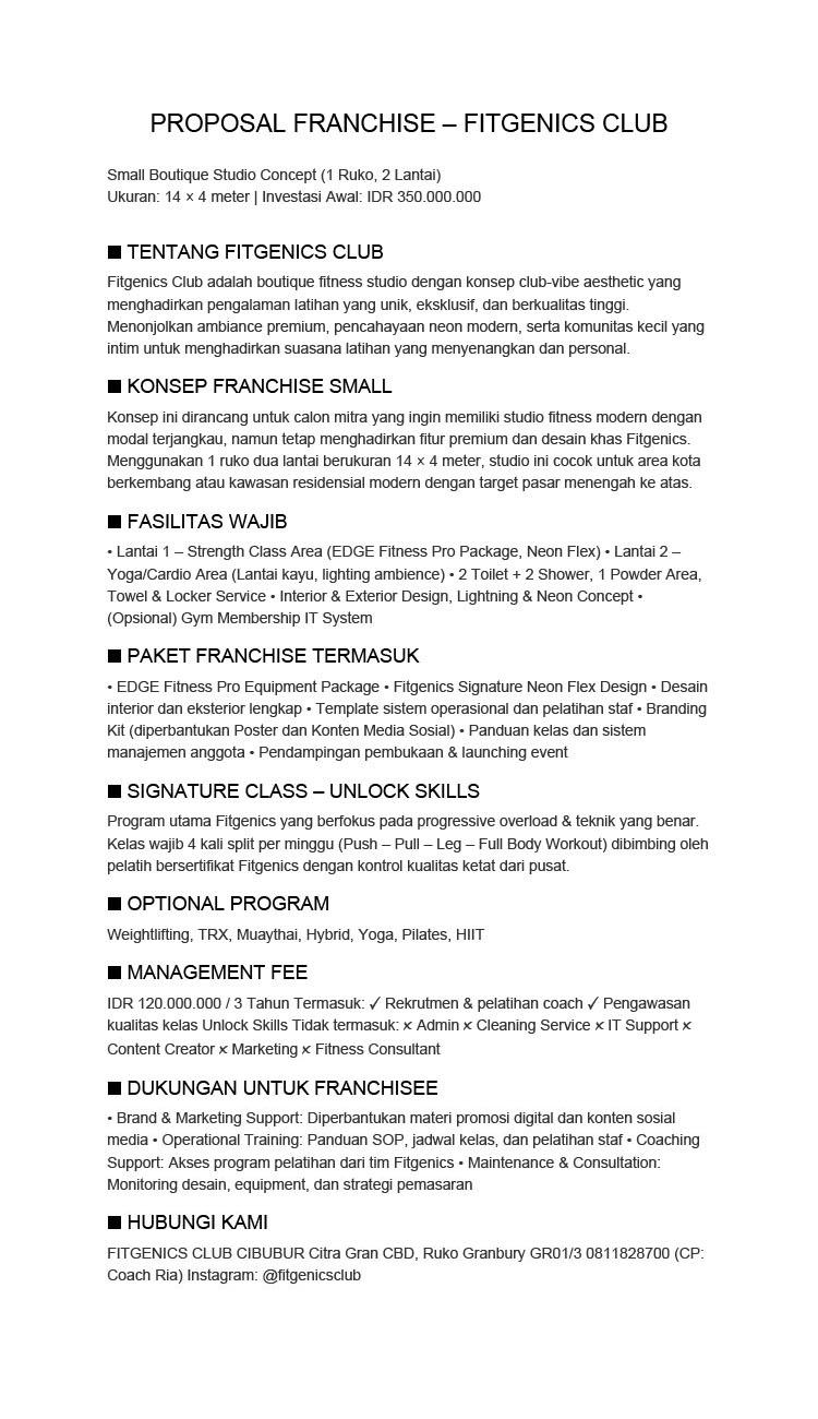 Kemitraan / Peluang Bisnis Fitness, Yoga & Gym Studio Fitgenics Club