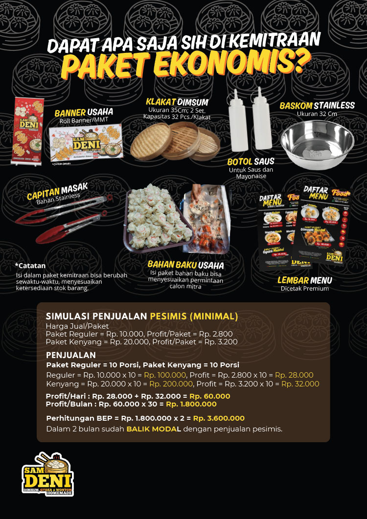 Kemitraan / Peluang Bisnis Dimsum, Gyoza, Wonton Homemade Sam Deni Kemitraan / Peluang Bisnis Dimsum, Gyoza, Wonton Homemade Sam Deni
