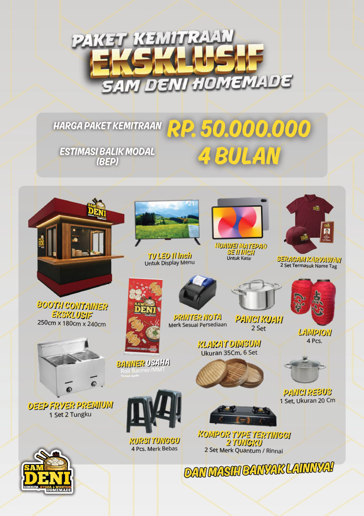 Kemitraan / Peluang Bisnis Dimsum, Gyoza, Wonton Homemade Sam Deni Kemitraan / Peluang Bisnis Dimsum, Gyoza, Wonton Homemade Sam Deni