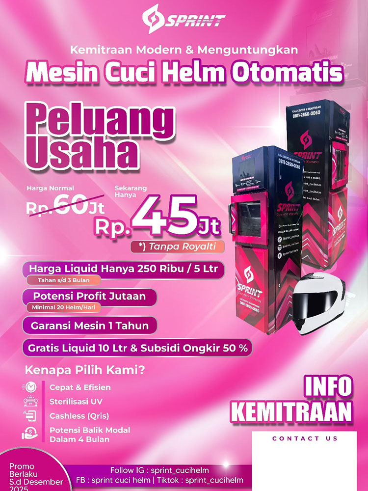 Kemitraan / Peluang Bisnis Vending Mesin Cuci Helm Otomatis Sprint