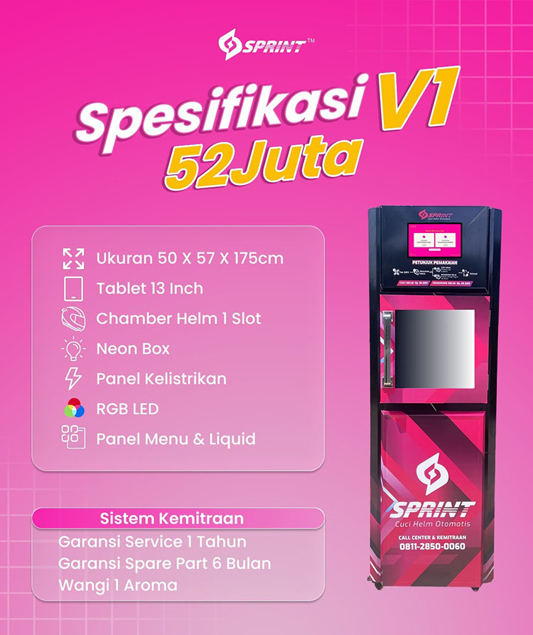 Kemitraan / Peluang Bisnis Vending Mesin Cuci Helm Otomatis Sprint