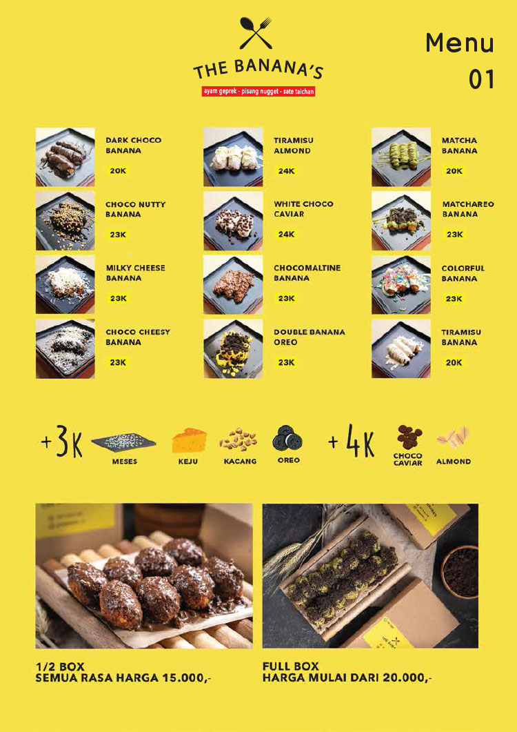 Kemitraan / Peluang Bisnis Pisang Nugget, Ayam Geprek, Sate Taichan The Banana's